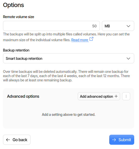 Over time backups will be deleted automatically. There will remain one backup for each of the last 7 days, each of the last 4 weeks, each of the last 12 months. There will always be at least one remaining backup. 