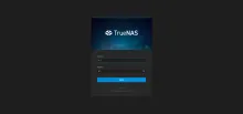 A login page. TrueNAS logo with username and password fields.